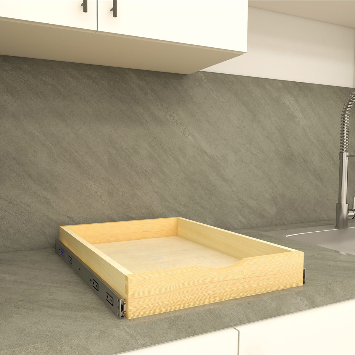 Daiona Solid Wood Pull-Out Drawer Box – 21" Deep Cabinet Organizer in Multiple Widths Out Tray with Brackets